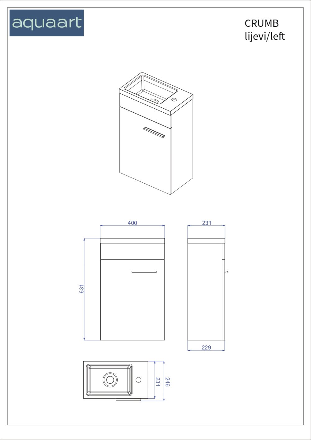 CRUMB 40 DONJI KUPAONSKI ORMARIĆ KRONBERG LIJEVI - Slika 2
