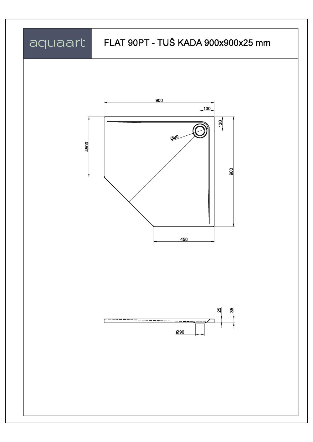 FLAT 90 PT TUŠ KADA 900x900 mm - Slika 2