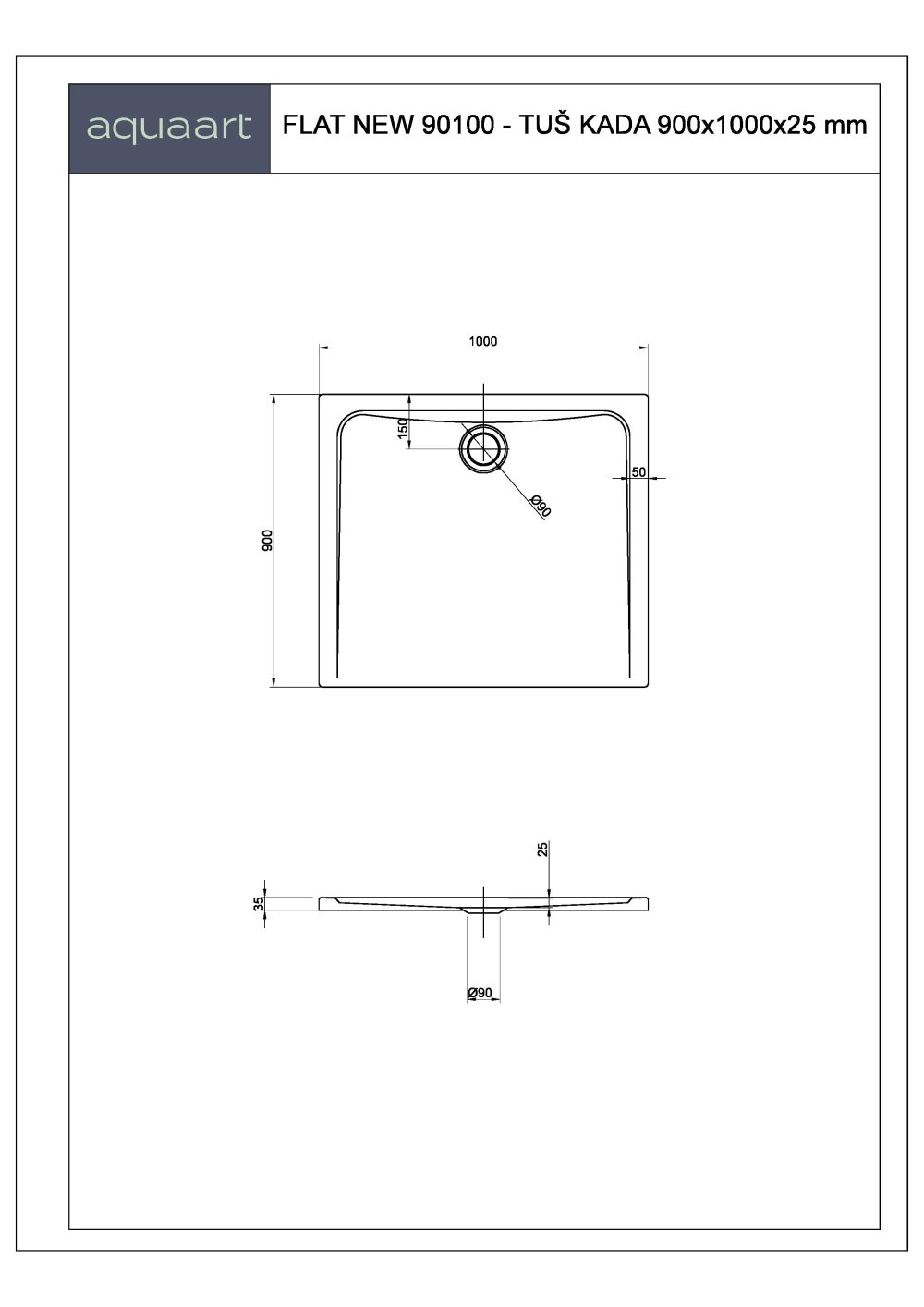 FLAT NEW 90100 TUŠ KADA 900x1000 mm - Slika 2
