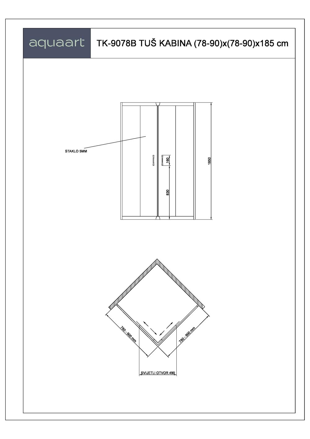 TK9078B TUŠ KABINA (7890)x(7890)x185 cm - Slika 2