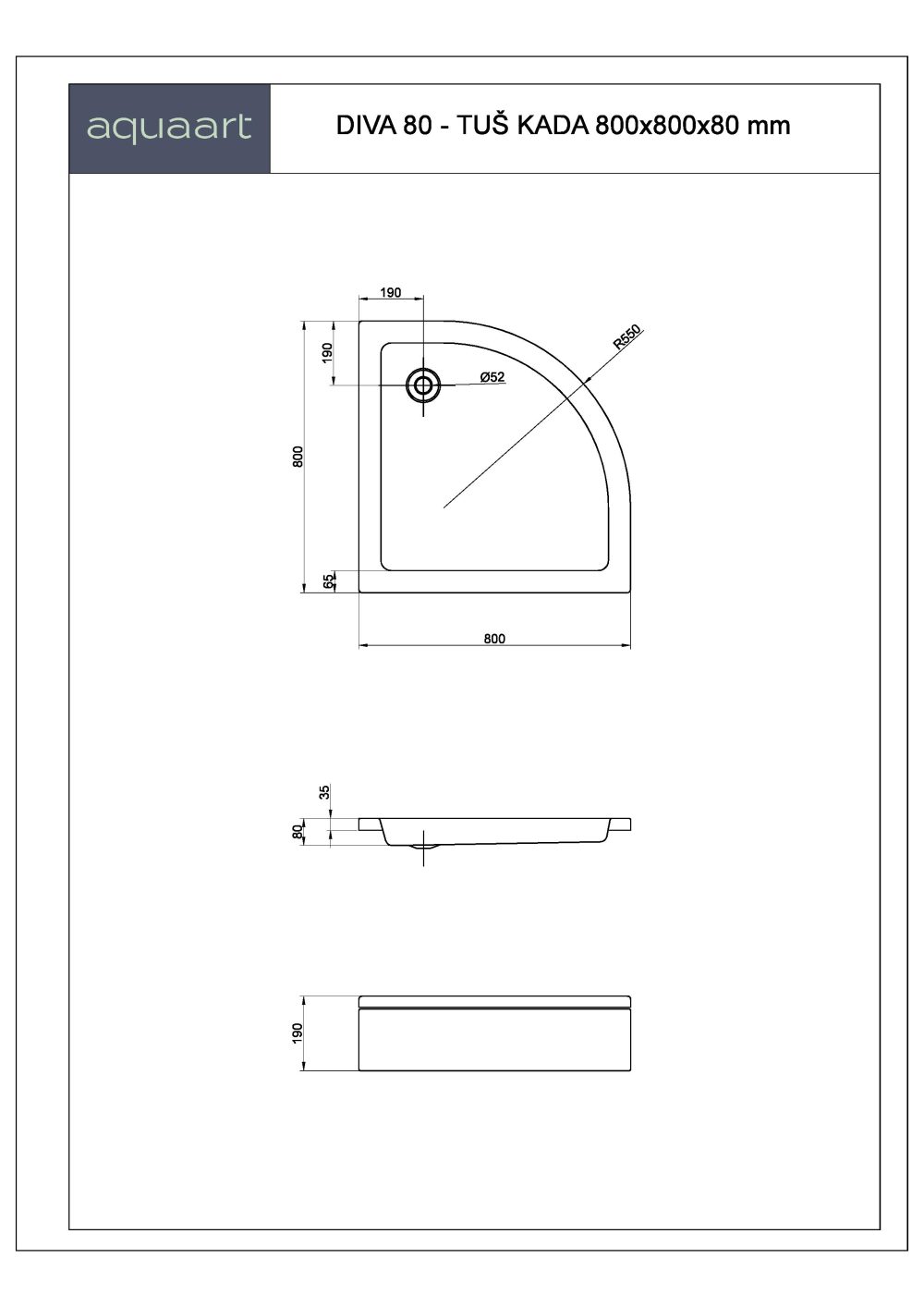DIVA 80 TUŠ KADA 800x800 mm - Slika 2