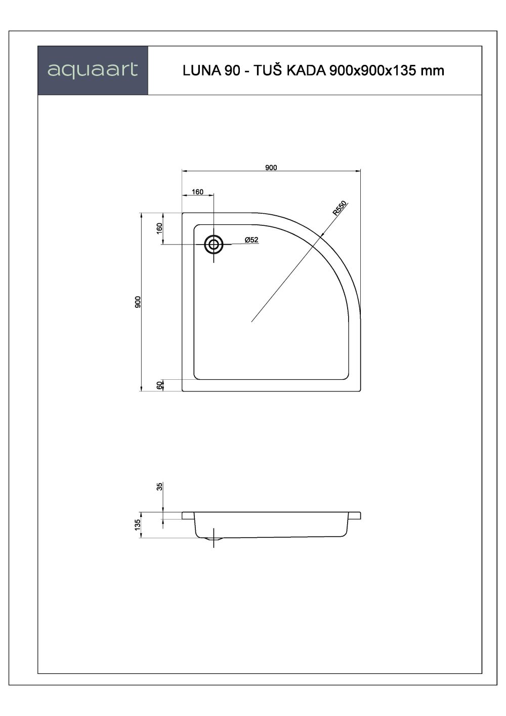 LUNA 90 TUŠ KADA 900x900 mm - Slika 2