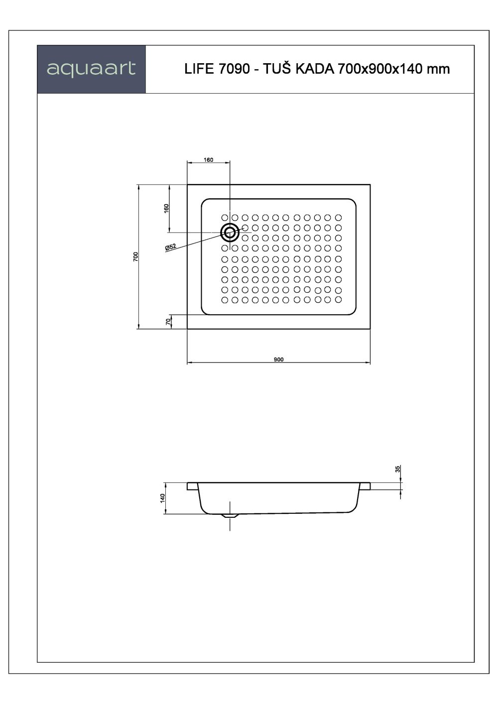 LIFE 7090 TUŠ KADA 700x900 mm - Slika 2