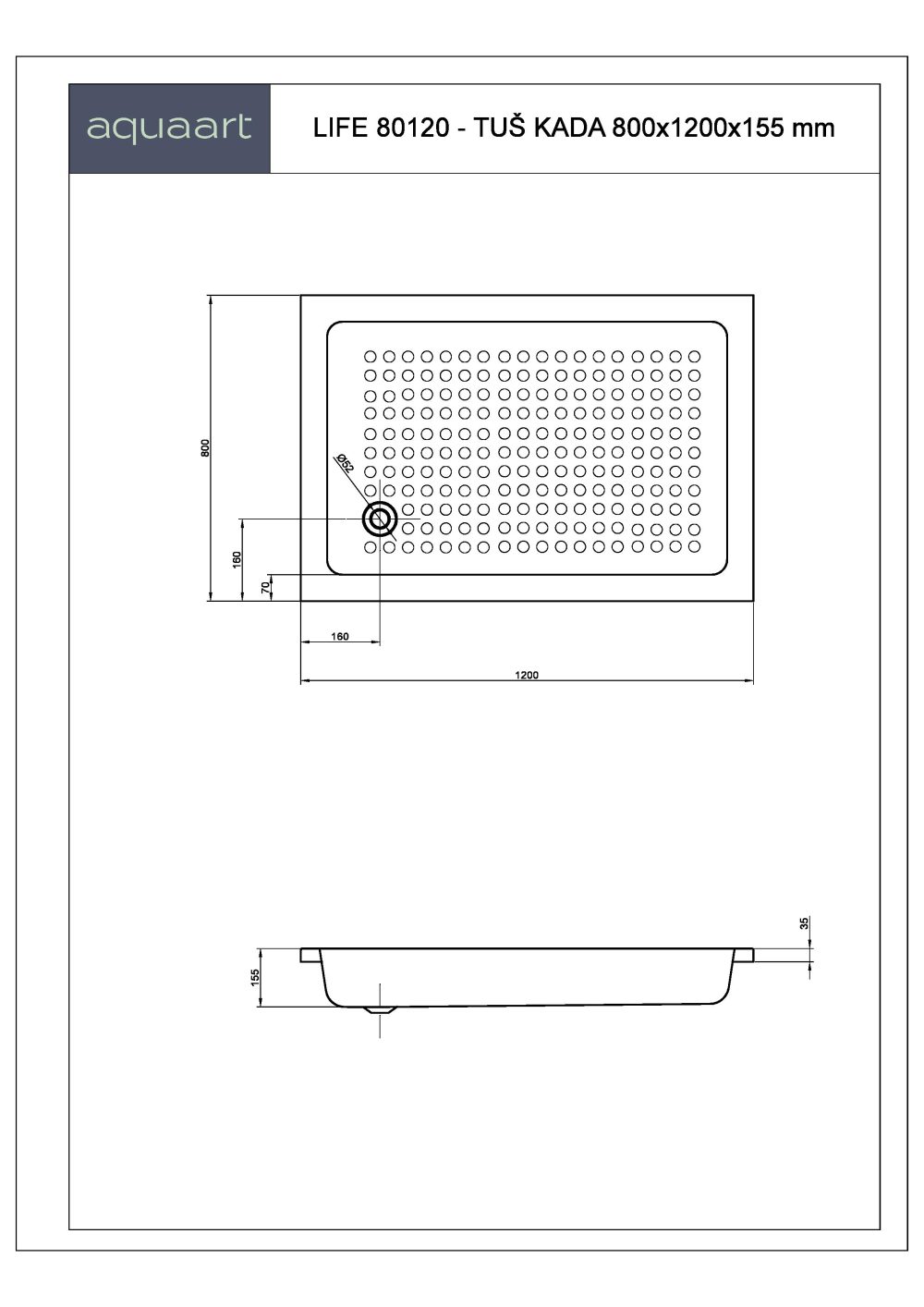 LIFE 80120 TUŠ KADA 800x1200 mm - Slika 2