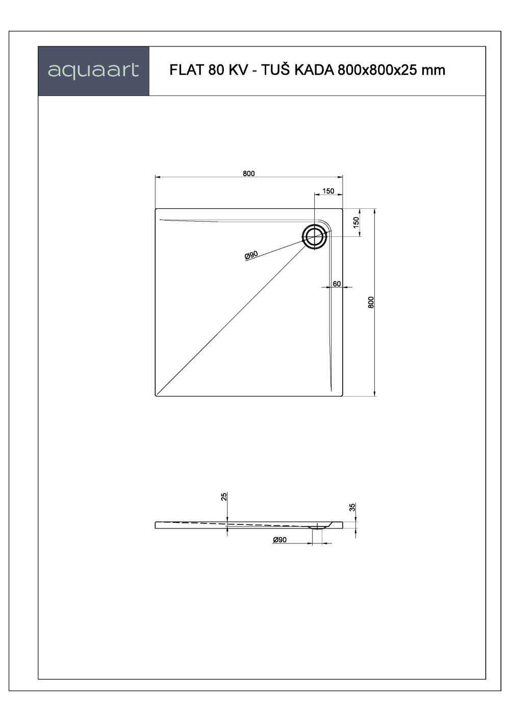FLAT 80 KV TUŠ KADA 800x800 mm - Slika 2