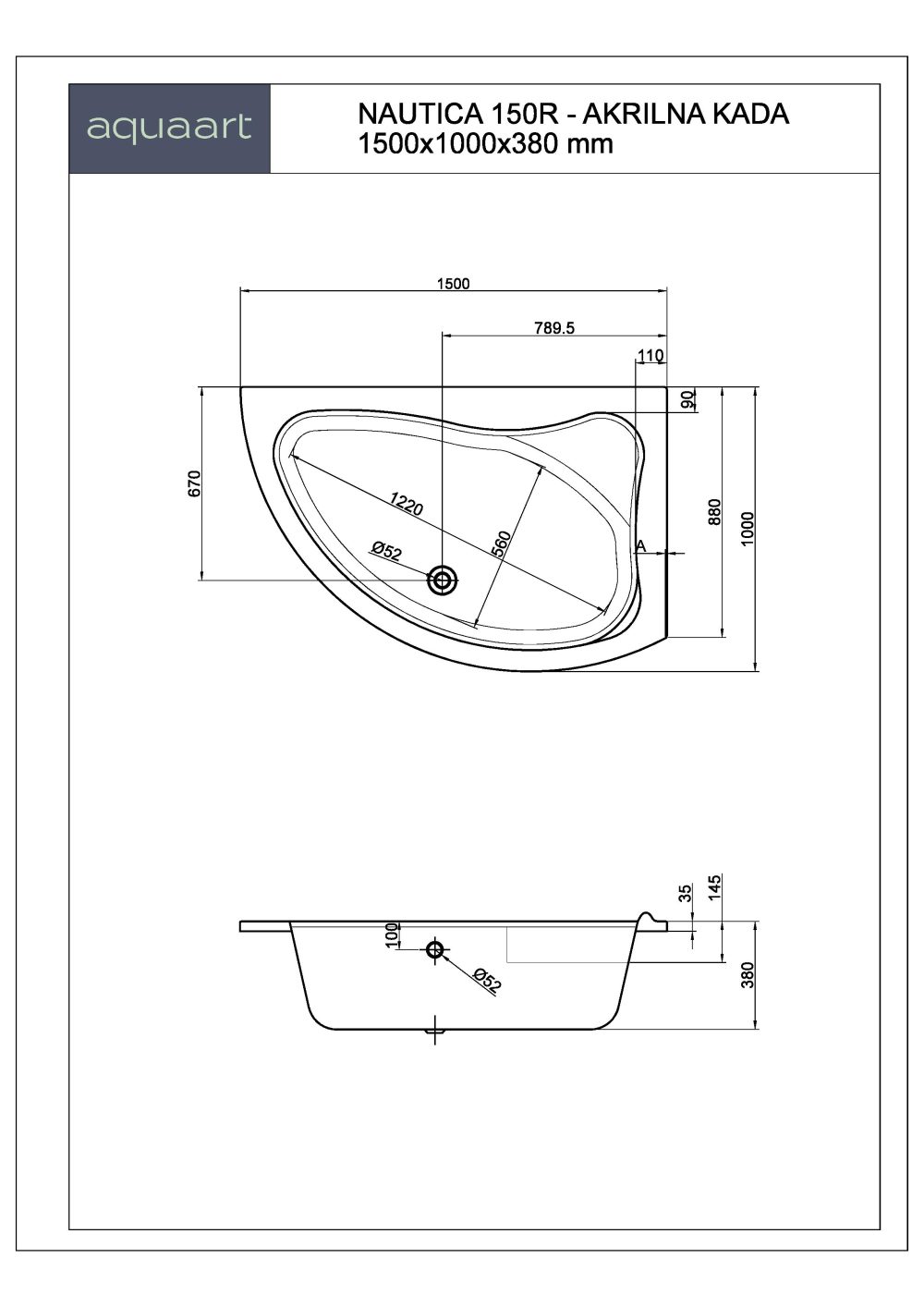 NAUTICA 150R KUPAONSKA KADA 1500x1000 mm - Slika 2