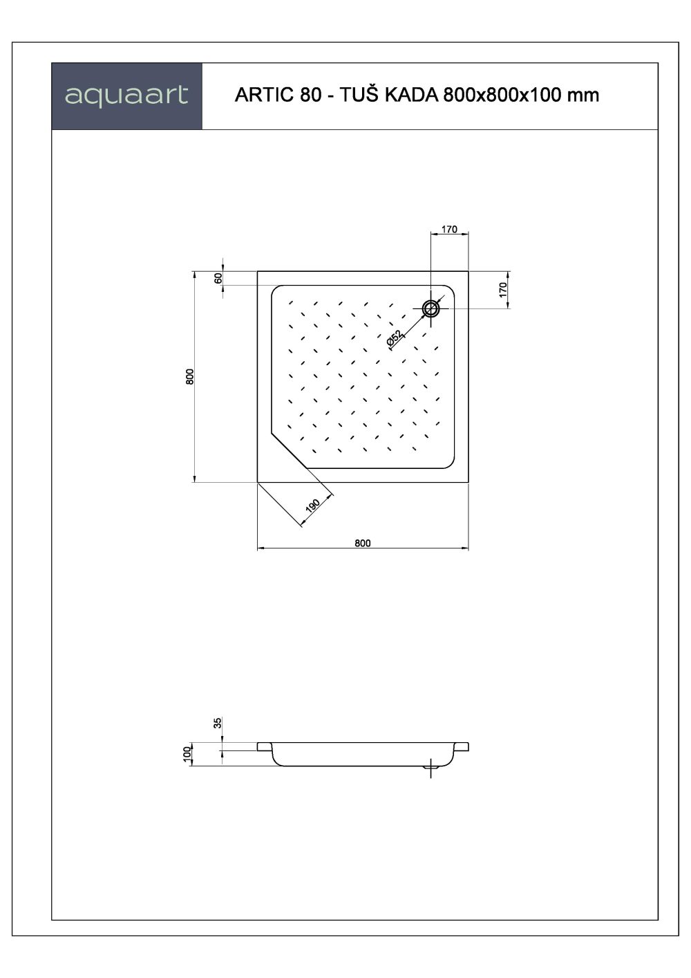 ARTIC 80 TUŠ KADA 800x800 mm - Slika 2