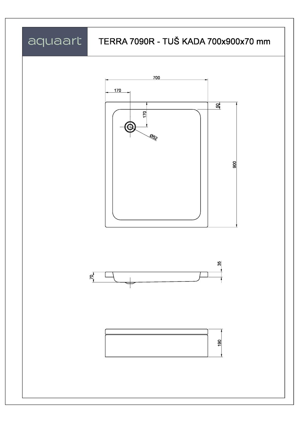 TERRA 7090R TUŠ KADA 700x900 mm - Slika 2