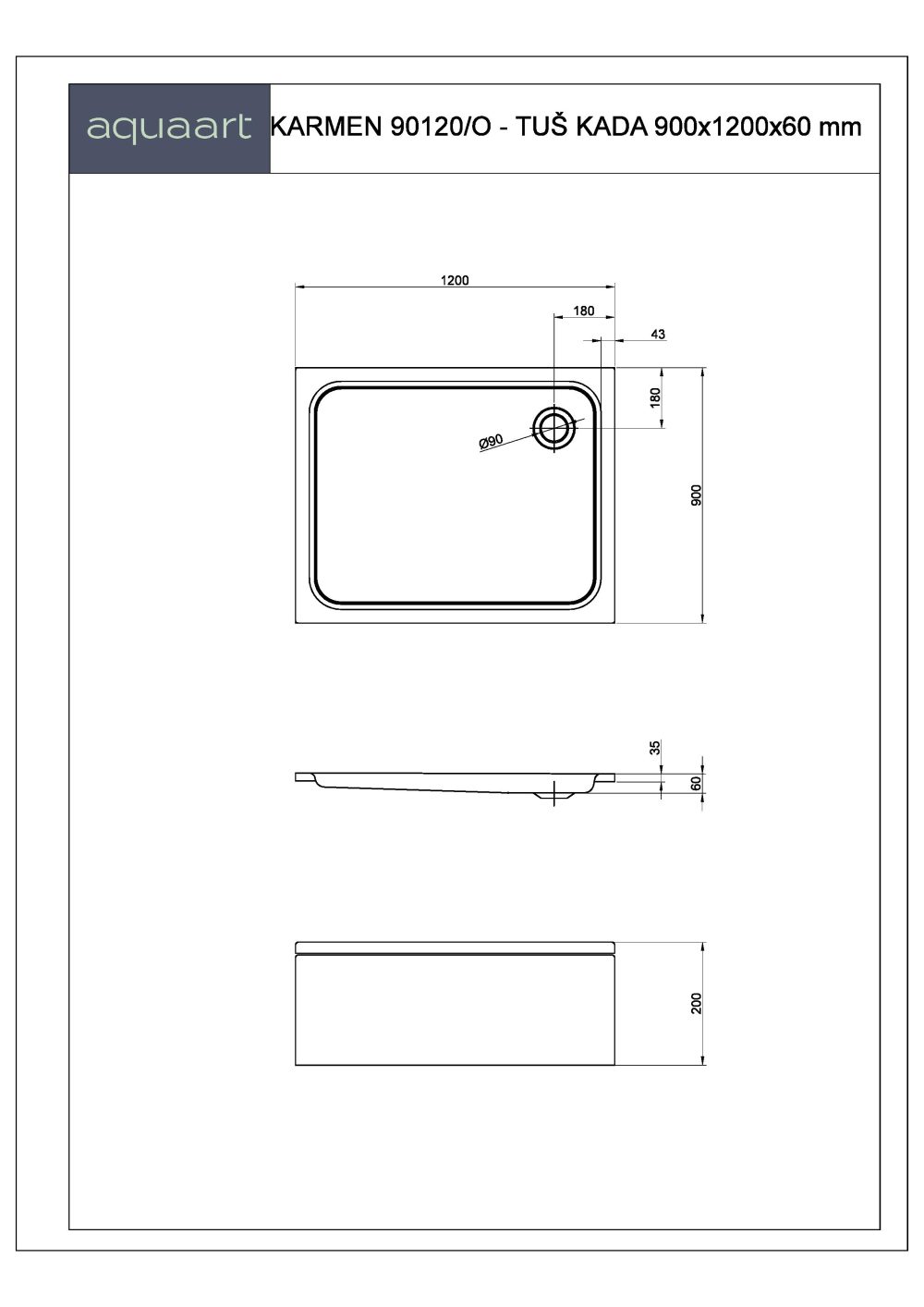 KARMEN 90120/O TUŠ KADA 900x1200 mm - Slika 2