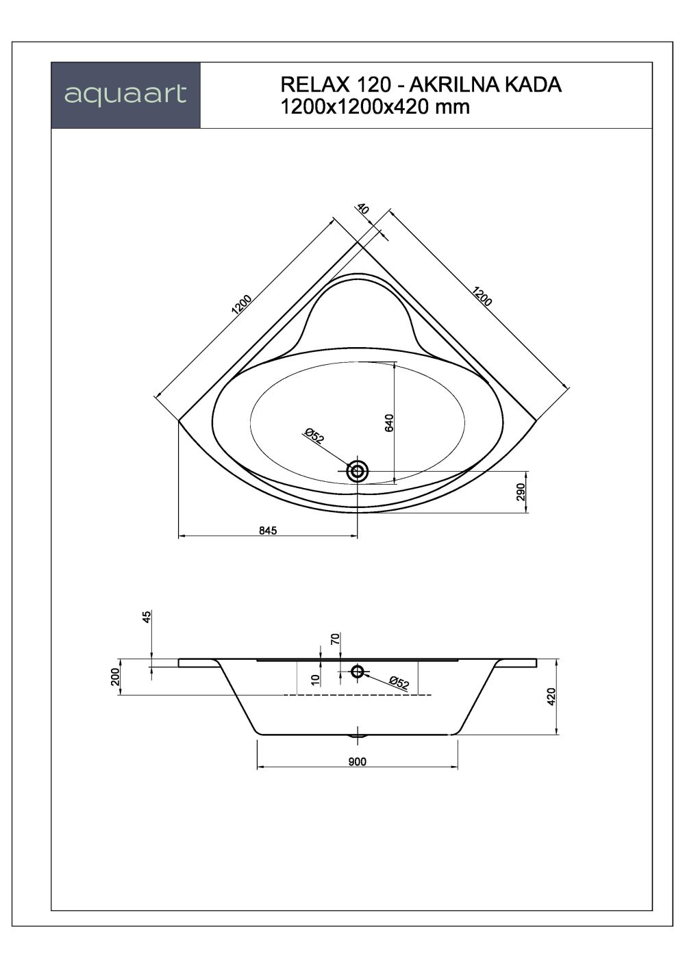 RELAX 120 KUPAONSKA KADA 1200x1200 mm - Slika 2