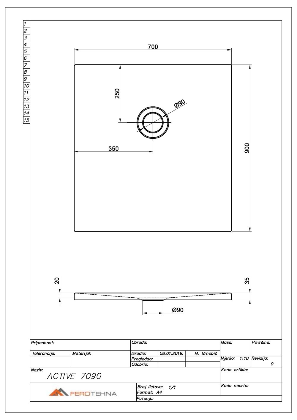 ACTIVE 7090 TUŠ KADA 700x900 mm - Slika 2