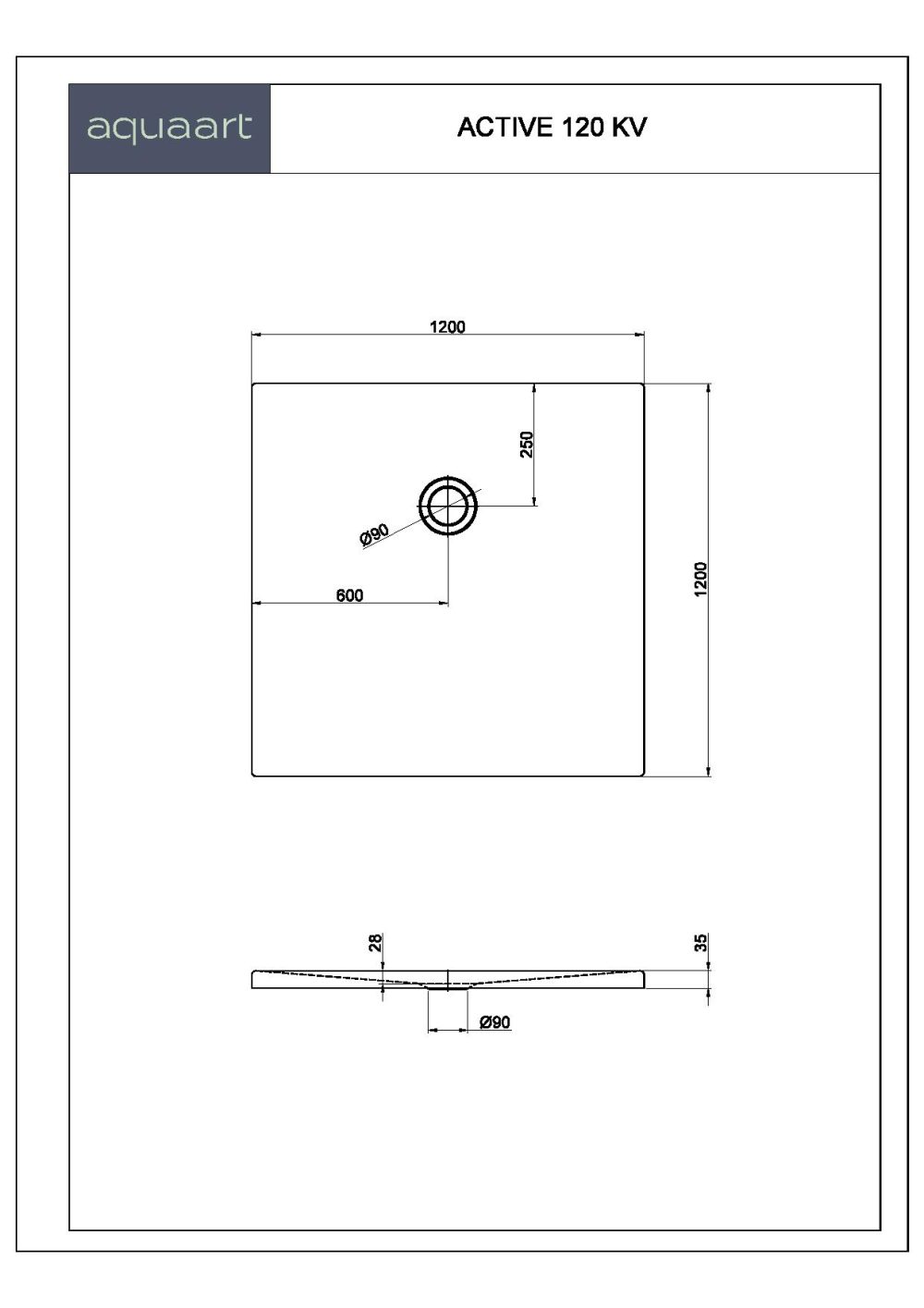 ACTIVE 120 KV TUŠ KADA 1200x1200 mm - Slika 2