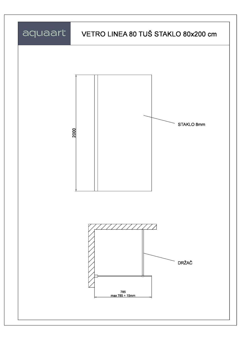 VETRO LINEA 80 TUŠ STIJENA 80x200 cm - Slika 3