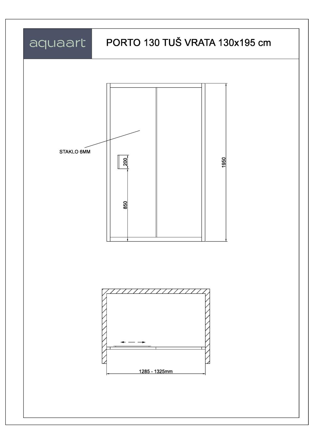 PORTO 130 TUŠ VRATA 130x195 cm - Slika 2