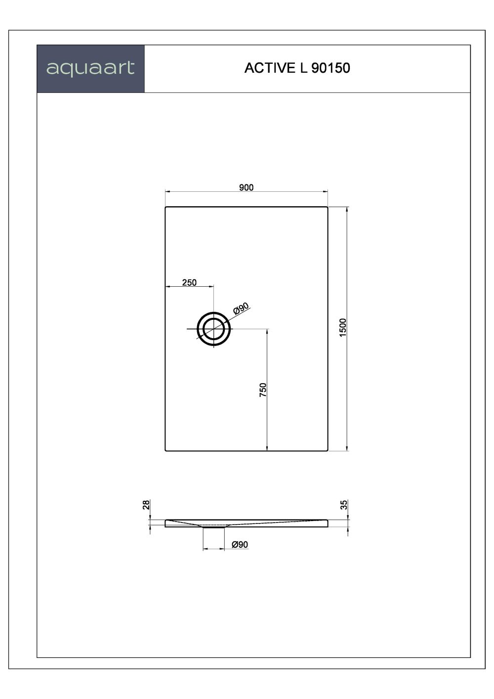 ACTIVE L 90150 TUŠ KADA 900x1500 mm - Slika 2