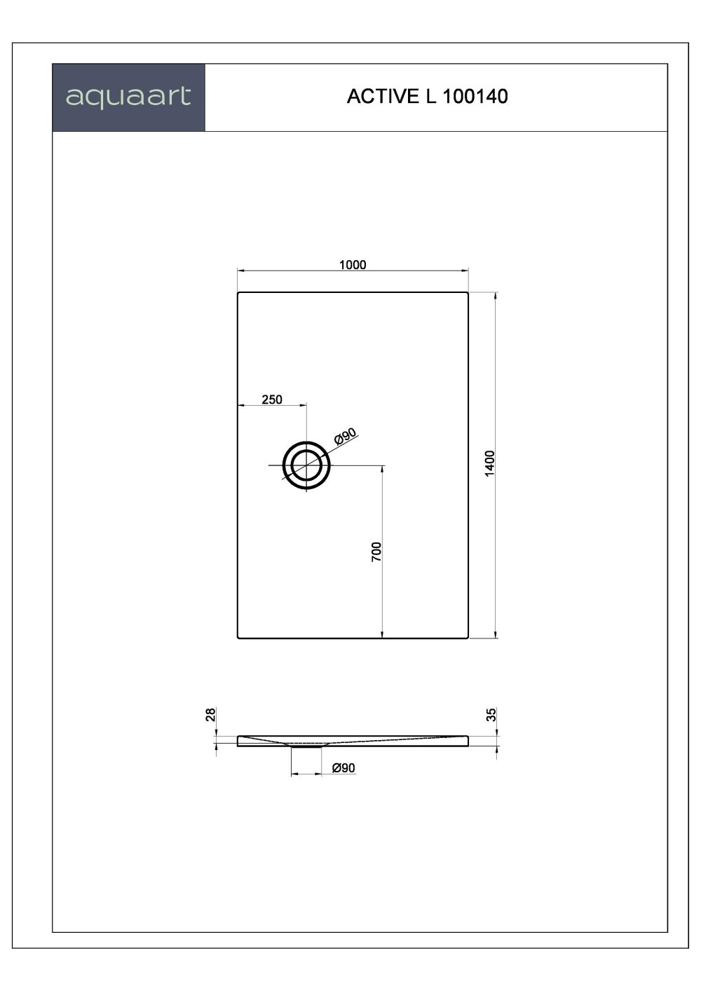 ACTIVE L 100140 TUŠ KADA 1000x1400 mm - Slika 2