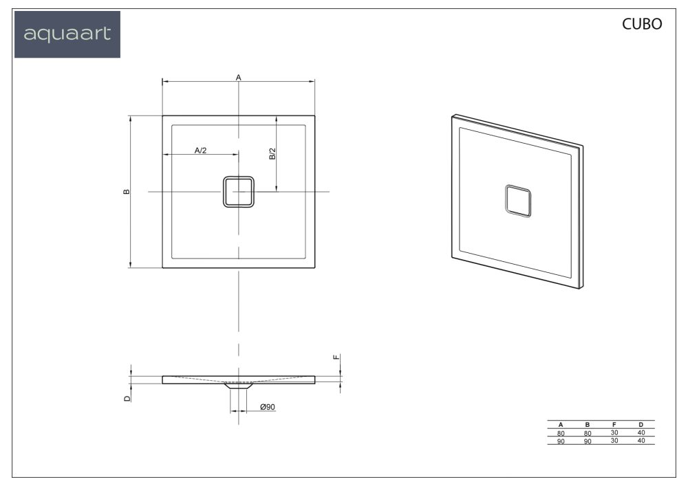 CUBO 90 TUŠ KADA 900x900x40 mm - Slika 3
