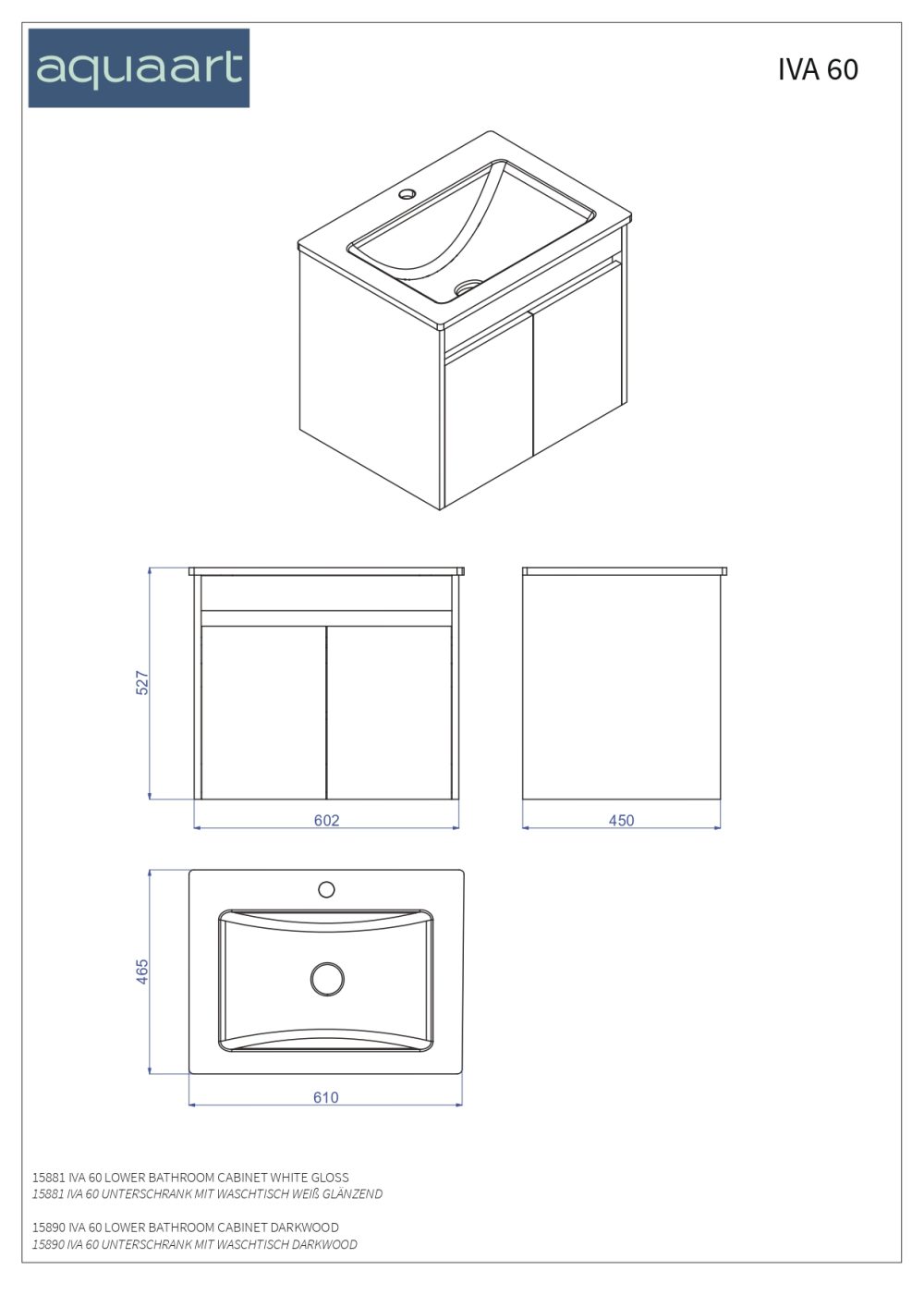 IVA 60 DONJI KUPAONSKI ORMARIĆ BIJELI SJAJ - Slika 3