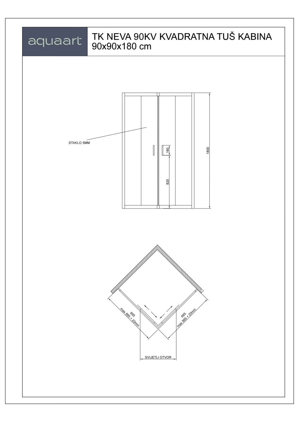 TK NEVA 90 KVADRATNA TUŠ KABINA 90x90x180 cm - Slika 2