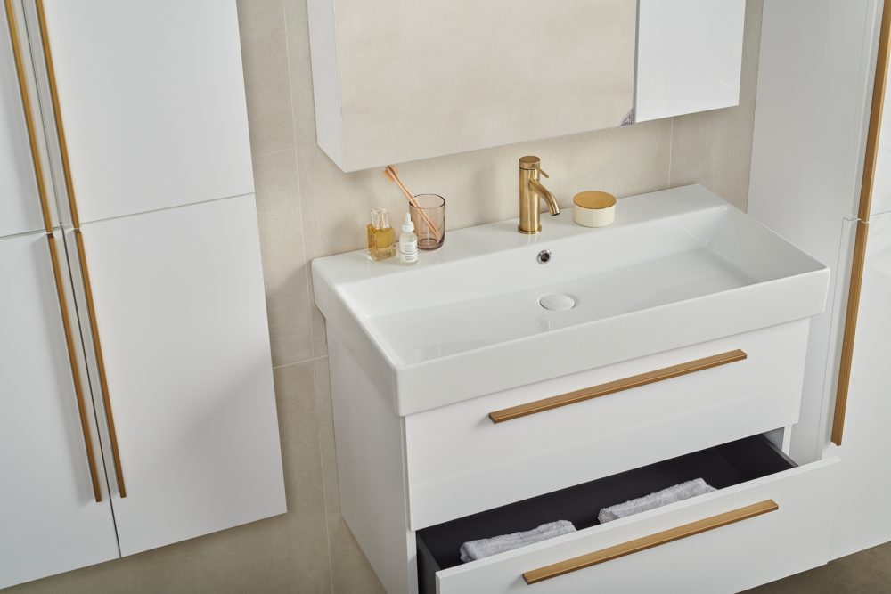 SHARP 70 DONJI KUPAONSKI ORMARIĆ BIJELI SJAJ ZLATNA RUČKICA - Slika 4