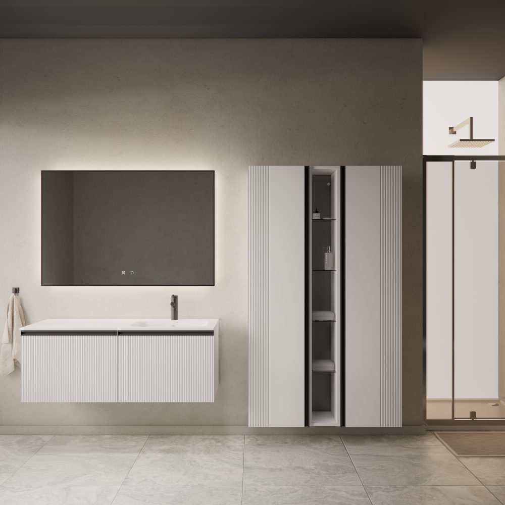 MIRAGE 170 BOČNI KUPAONSKI ORMARIĆ BIJELI MAT CRNA RUČKICA - Slika 2