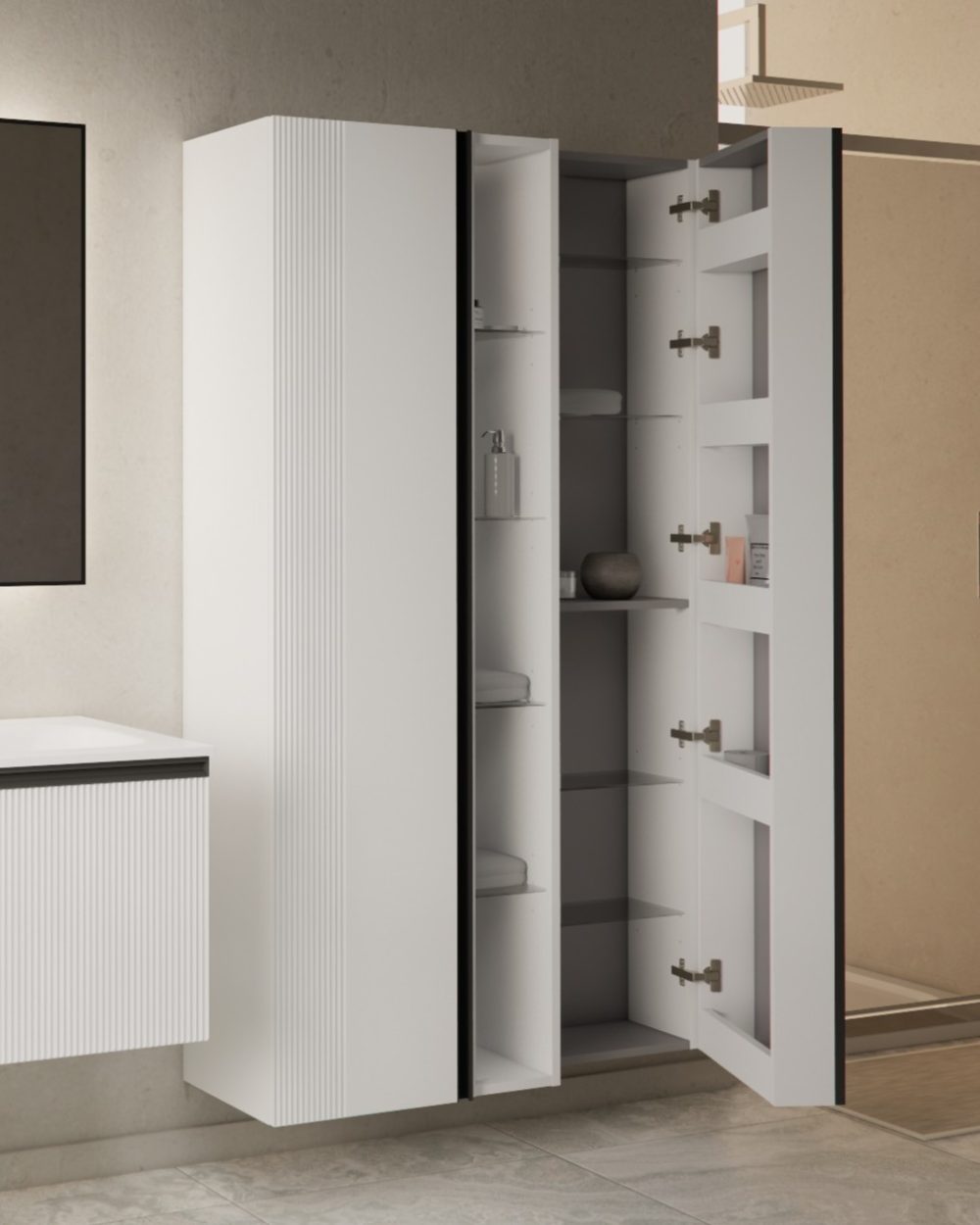 MIRAGE 170 BOČNI PREKLOPNI KUPAONSKI ORMARIĆ BIJELI MAT CRNA RUČKICA - Slika 3