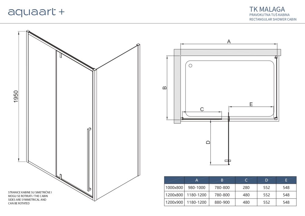 TK MALAGA 90120 CHROME PRAVOKUTNA TUŠ KABINA 90X120X195 cm - Slika 3