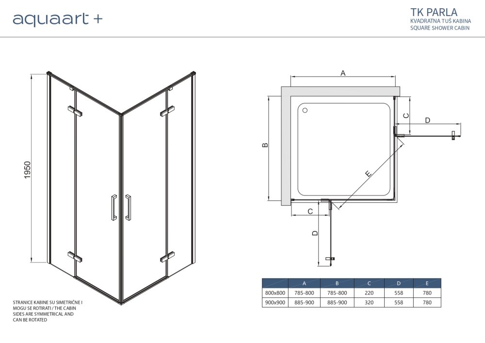 TK PARLA 80 CHROME KVADRATNA TUŠ KABINA 80X80X195 cm - Slika 3