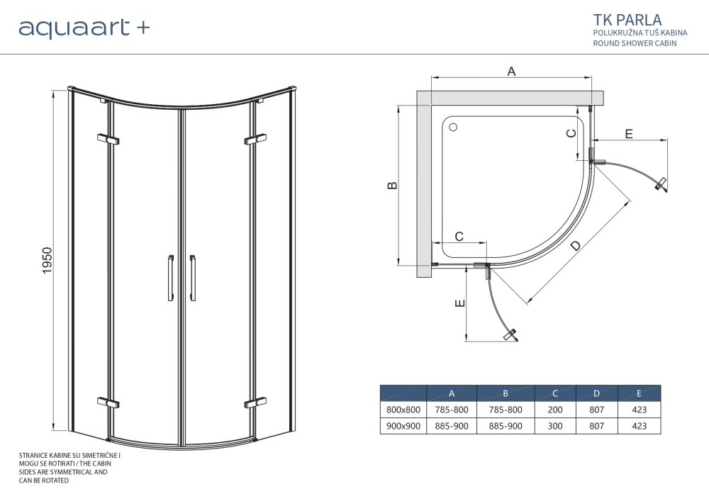 TK PARLA 80 BLACK POLUKRUŽNA TUŠ KABINA 80X80X195 cm - Slika 3