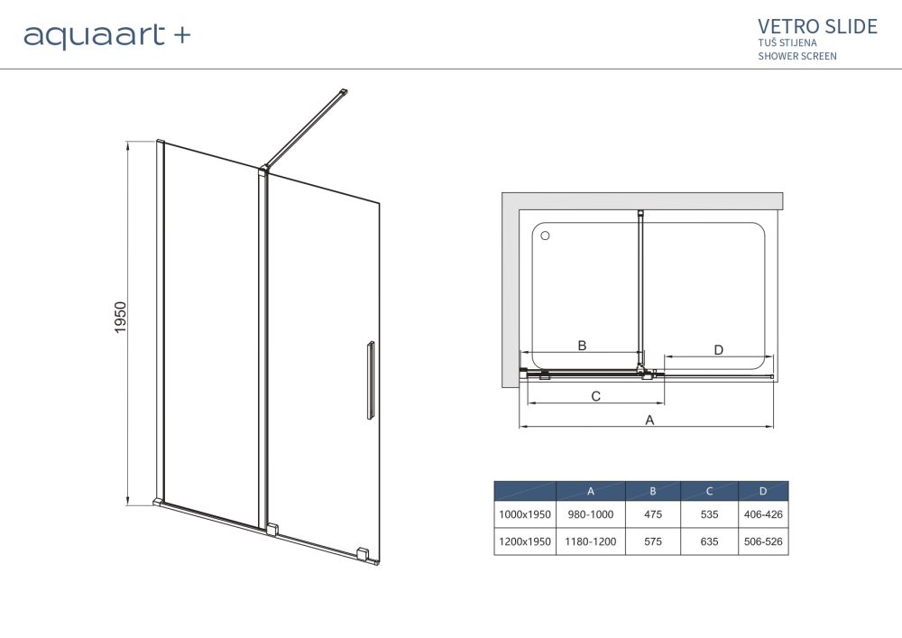 TUŠ STAKLO ZA VETRO SLIDE   BLACK 100 100X195 cm - Slika 3