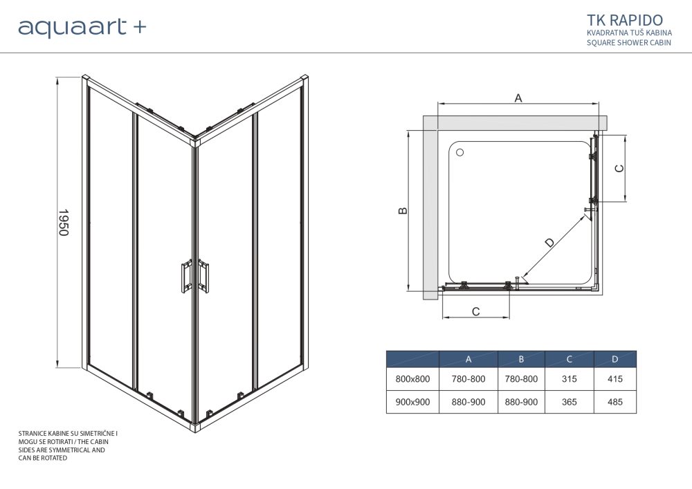 TK RAPIDO 90 CHROME KVADRATNA TUŠ KABINA 90X90X195 cm - Slika 3