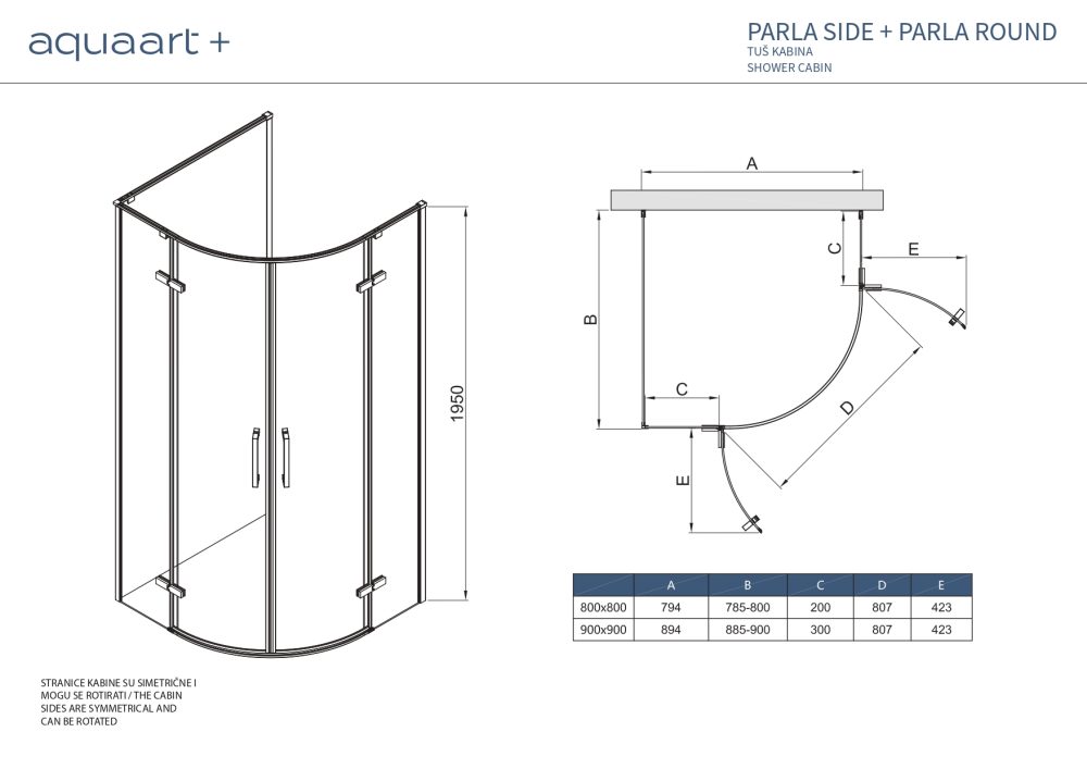 S PARLA SIDE 90 CHROME 90X195 cm STAKLENA STRANICA - Slika 5
