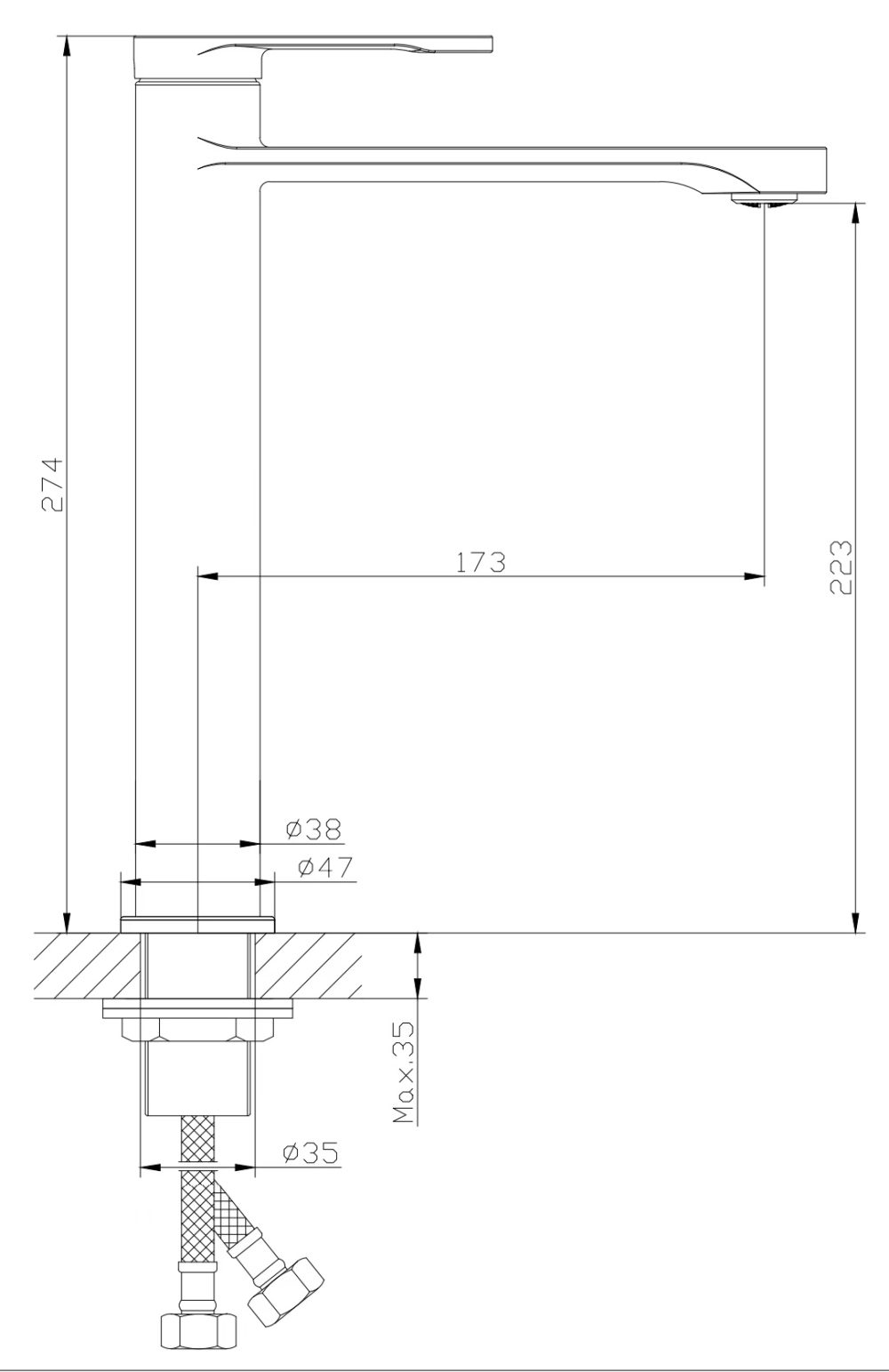 NEROLA MIJEŠALICA ZA UMIVAONIK GUN GRAYVISOKA - Slika 3