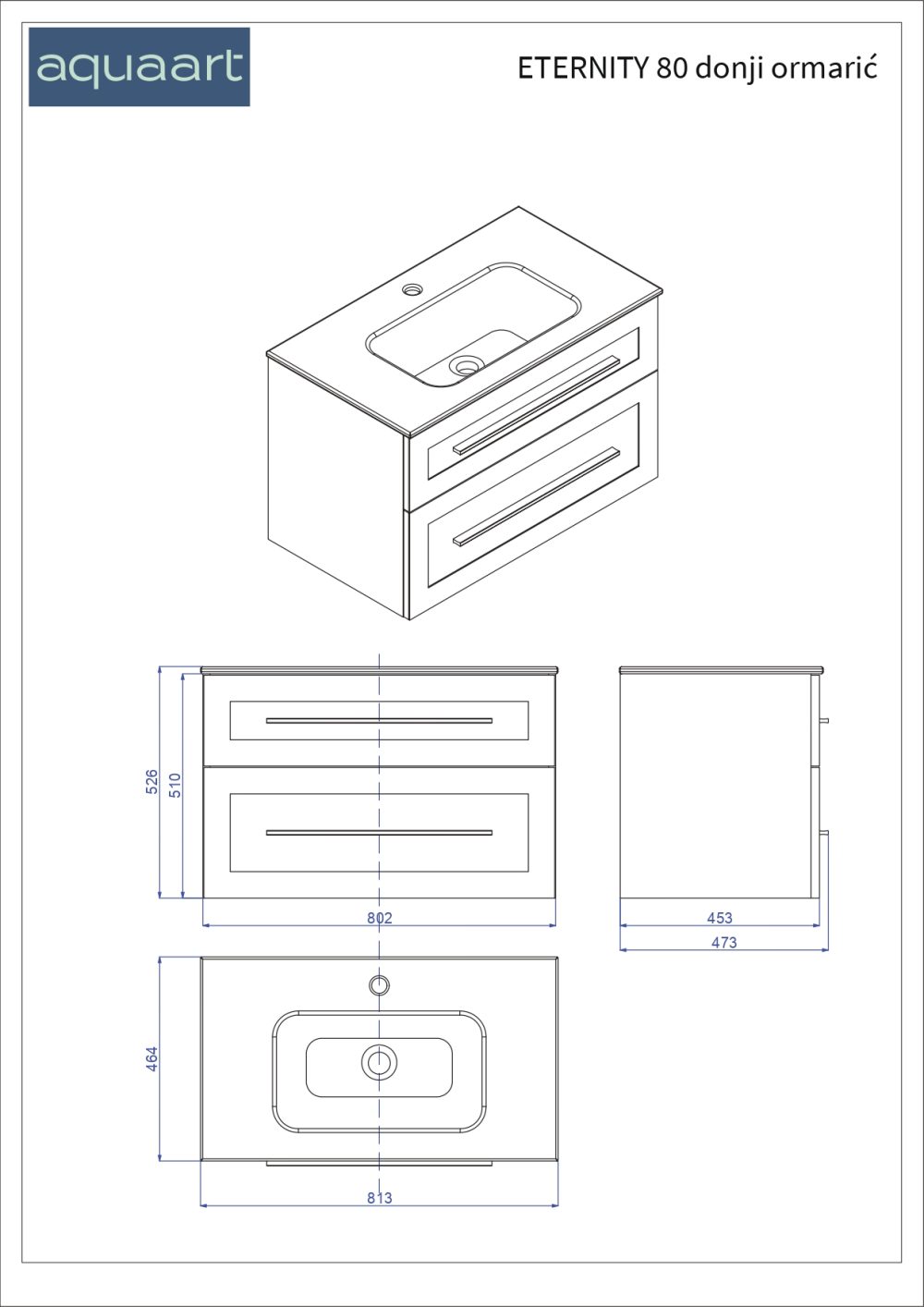 ETERNITY 80 DONJI KUPAONSKI ORMARIĆ GRAFIT SUPERMAT SREBRNA RUČKICA - Slika 3