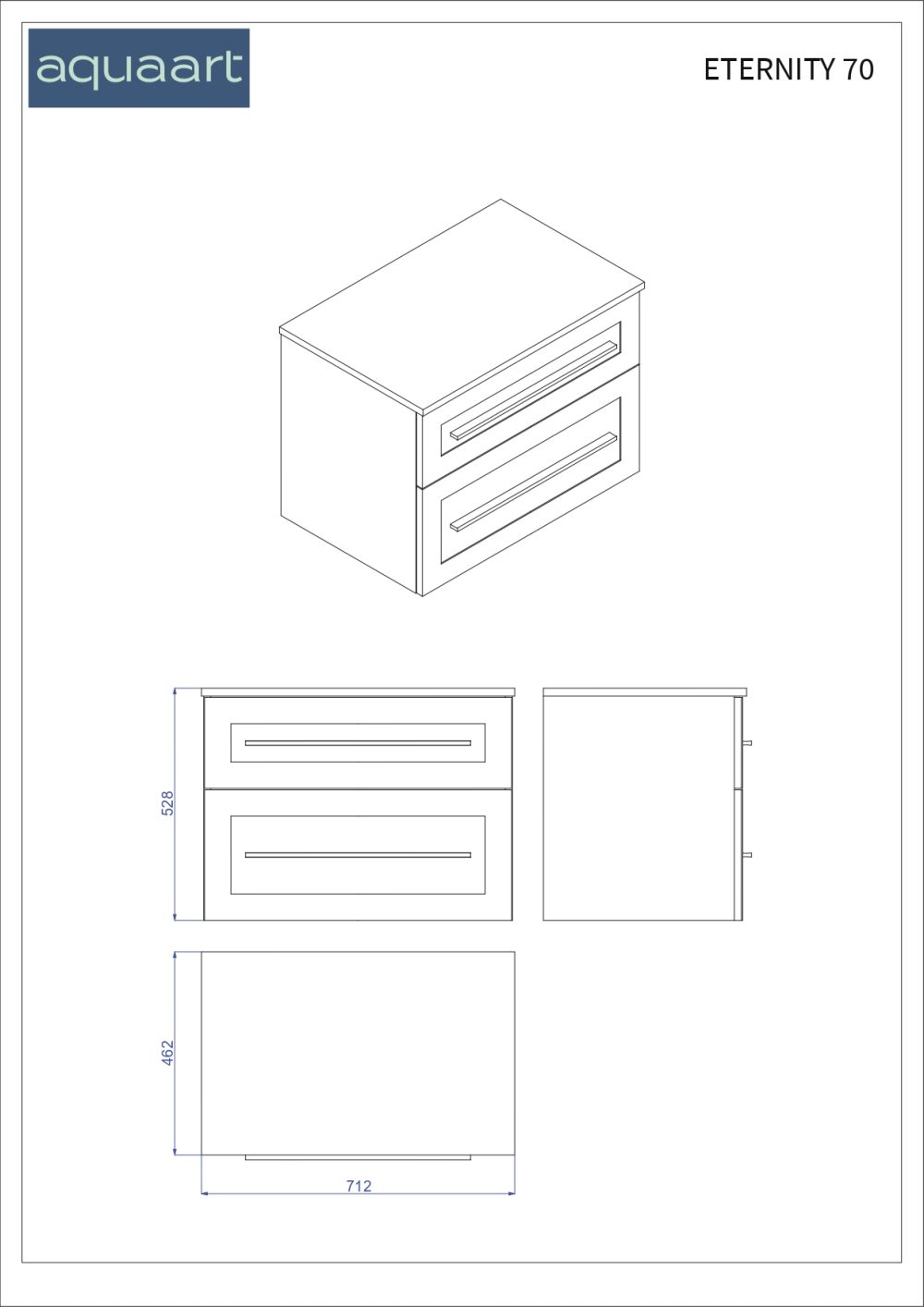 ETERNITY 70 DONJI KUPAONSKI ORMARIĆ BIJELI MAT ZLATNA RUČKICA S PLOČOM CANDELA MRAMOR - Slika 2