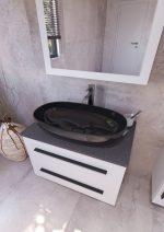 ETERNITY 80 DONJI KUPAONSKI ORMARIĆ BIJELI MAT CRNA RUČKICA S PLOČOM SCIVARO ŠKRILJEVAC - Slika 3