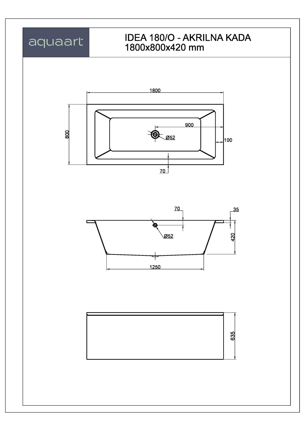 IDEA 180/O KUPAONSKA KADA 1800x800 mm - Slika 2