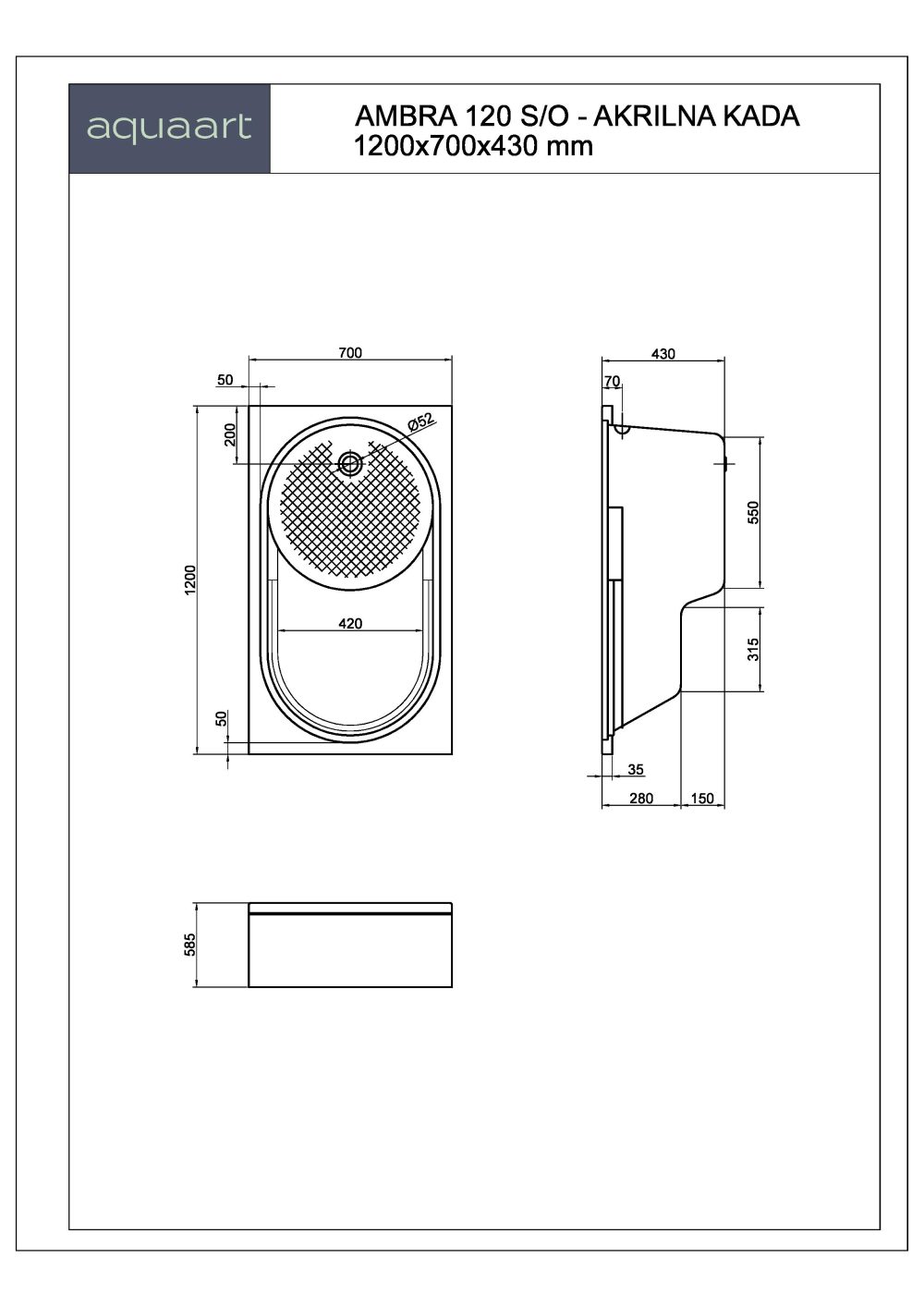 AMBRA 120 S/O KUPAONSKA KADA 1200x700 mm - Slika 3
