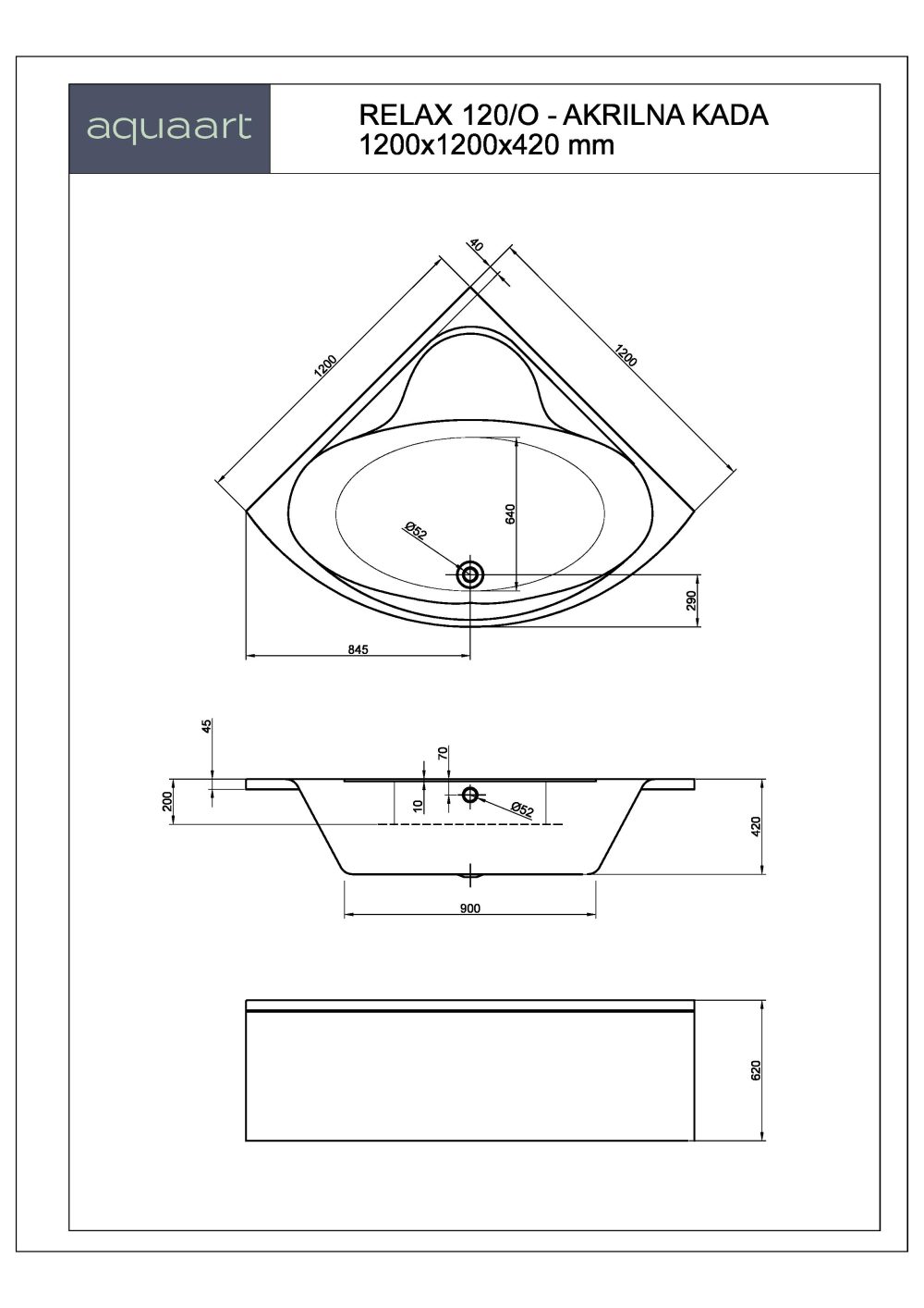 RELAX 120/O KUPAONSKA KADA 1200x1200 mm - Slika 2
