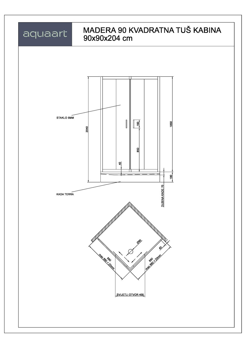 MADERA 90 KVADRATNA TUŠ KABINA 90x90x204 cm - Slika 2