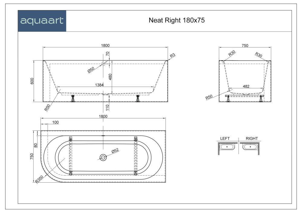 NEAT RIGHT SAMOSTOJEĆA KADA 180x75x60cm - Slika 3