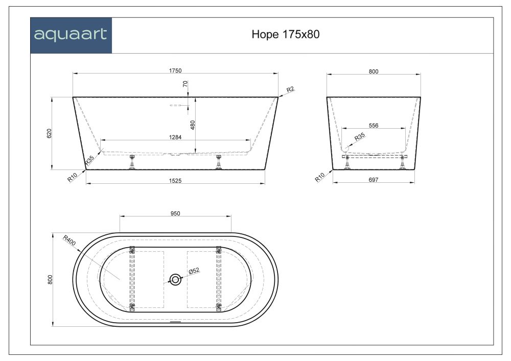 HOPE SAMOSTOJEĆA KADA 175x80x62 cm - Slika 4