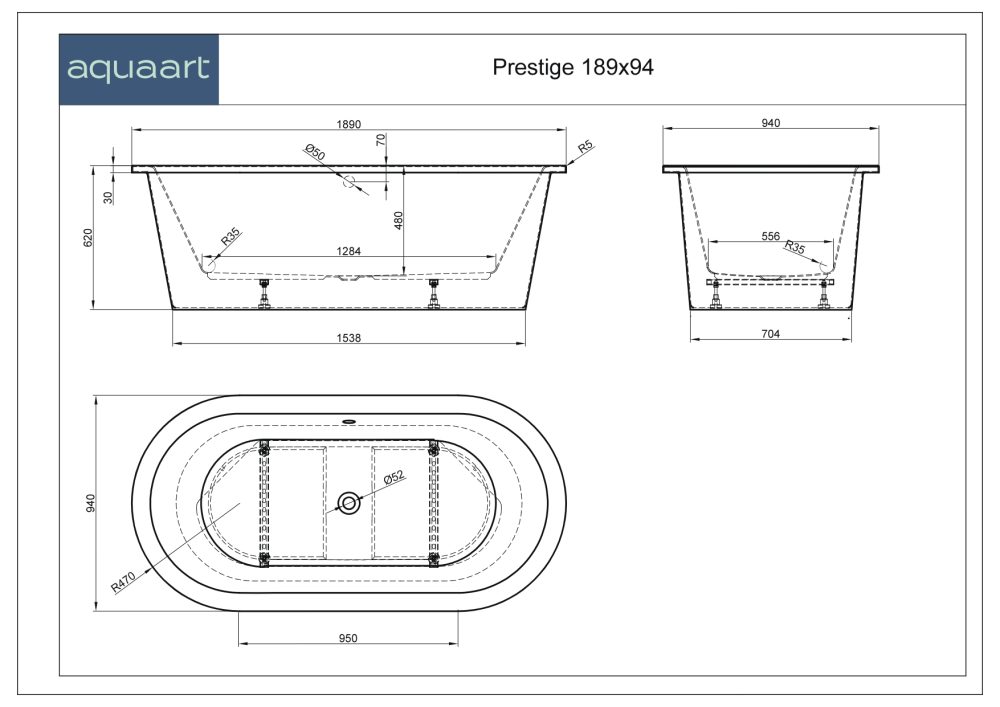 PRESTIGE SAMOSTOJEĆA KADA 189x94x62 cm - Slika 5