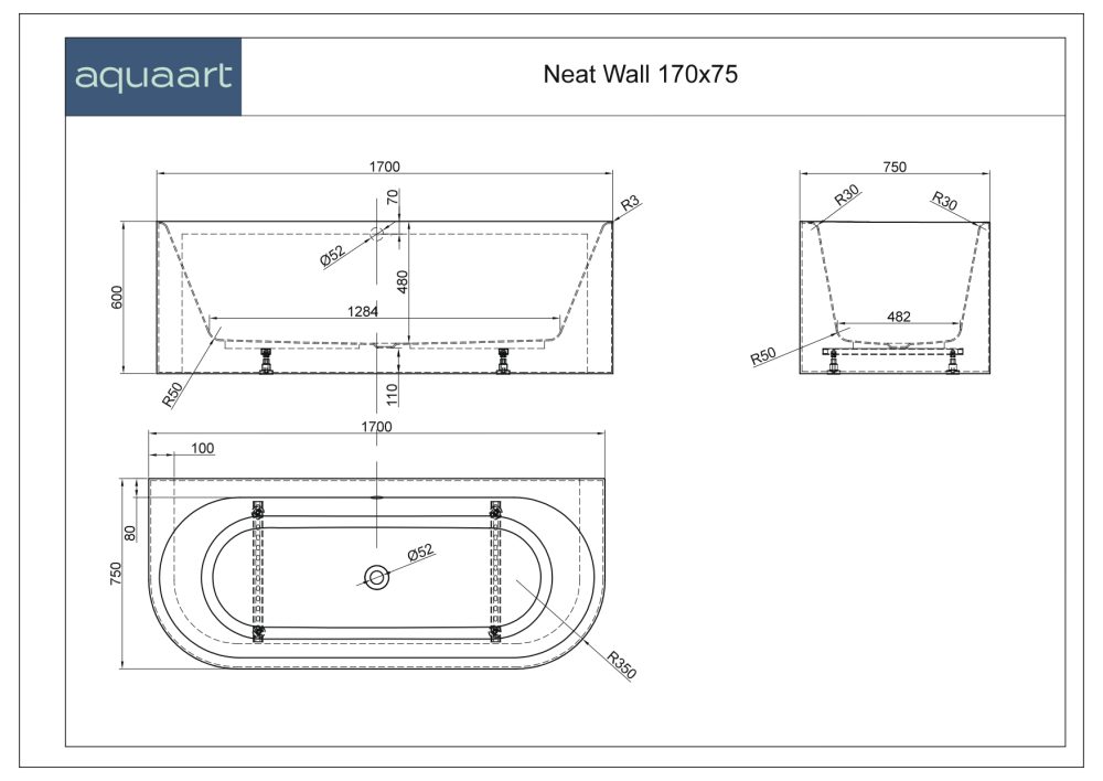 NEAT WALL SAMOSTOJEĆA KADA 170x75x60 cm - Slika 3
