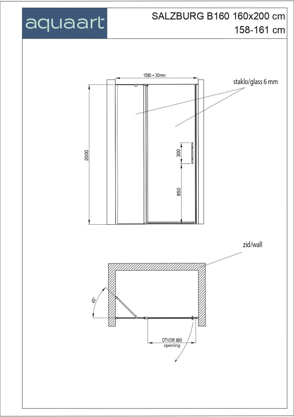 SALZBURG B TUŠ VRATA 160x200 cm - Slika 2
