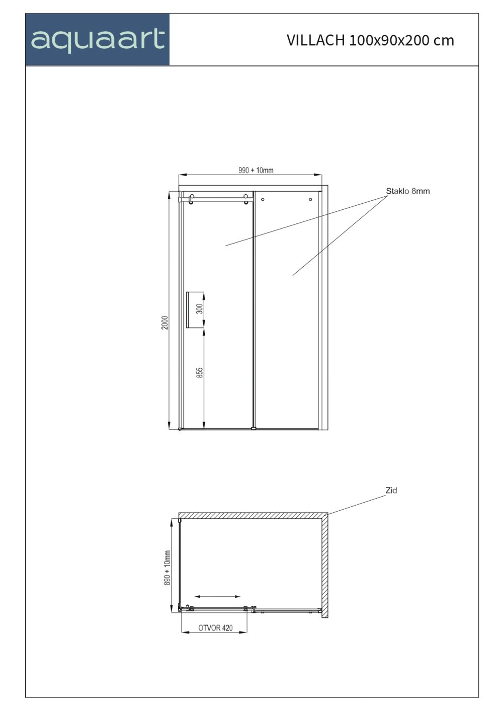 VILLACH 90100 PRAVOKUTNA TUŠ KABINA 100x90x200 cm - Slika 3