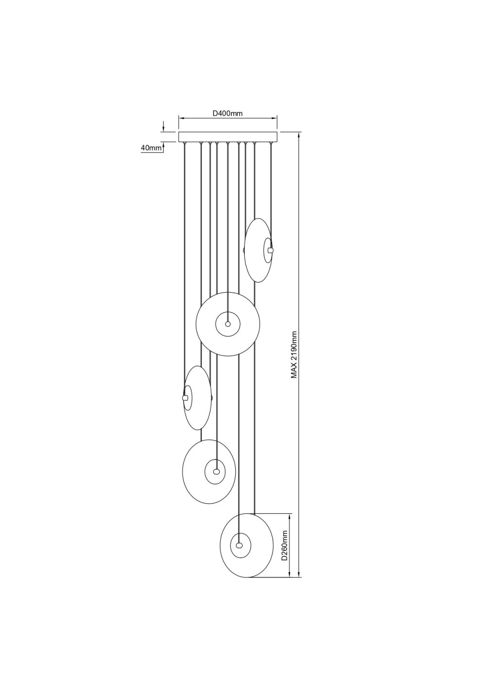 LED VISEĆA SVJETILJKA SOLARA 5 D400 42W 1550 lm 3000K IP20 MATTE BLACK - Slika 4